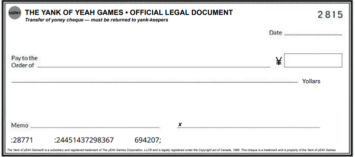 Downloadable Yollars cheque